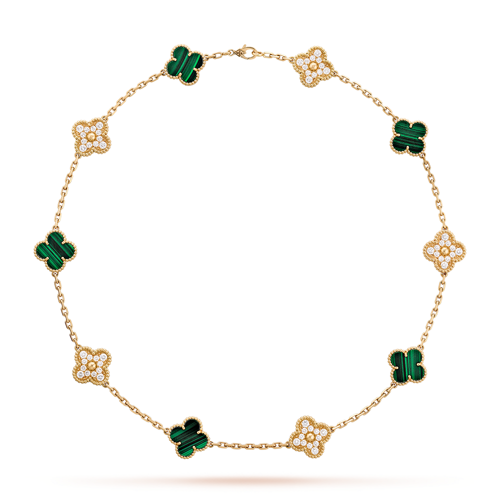 [baslovejewels]CLOVER 10 MOTIFS MALACHITE DIAMOND NECKLACE