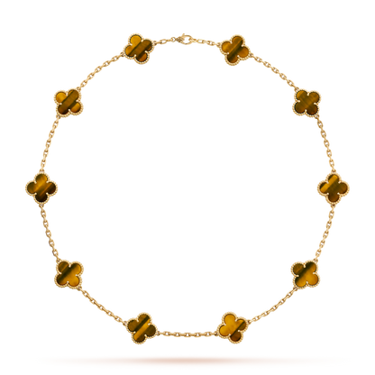 [baslovejewels]CLOVER 10 MOTIFS TIGER EYE NECKLACE