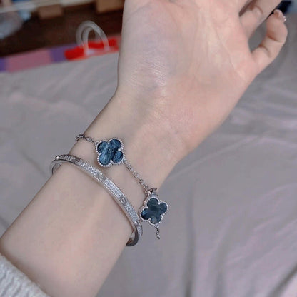 [baslovejewels]CLOVER 5 MOTIF PIETERSITE SILVER BRACELET