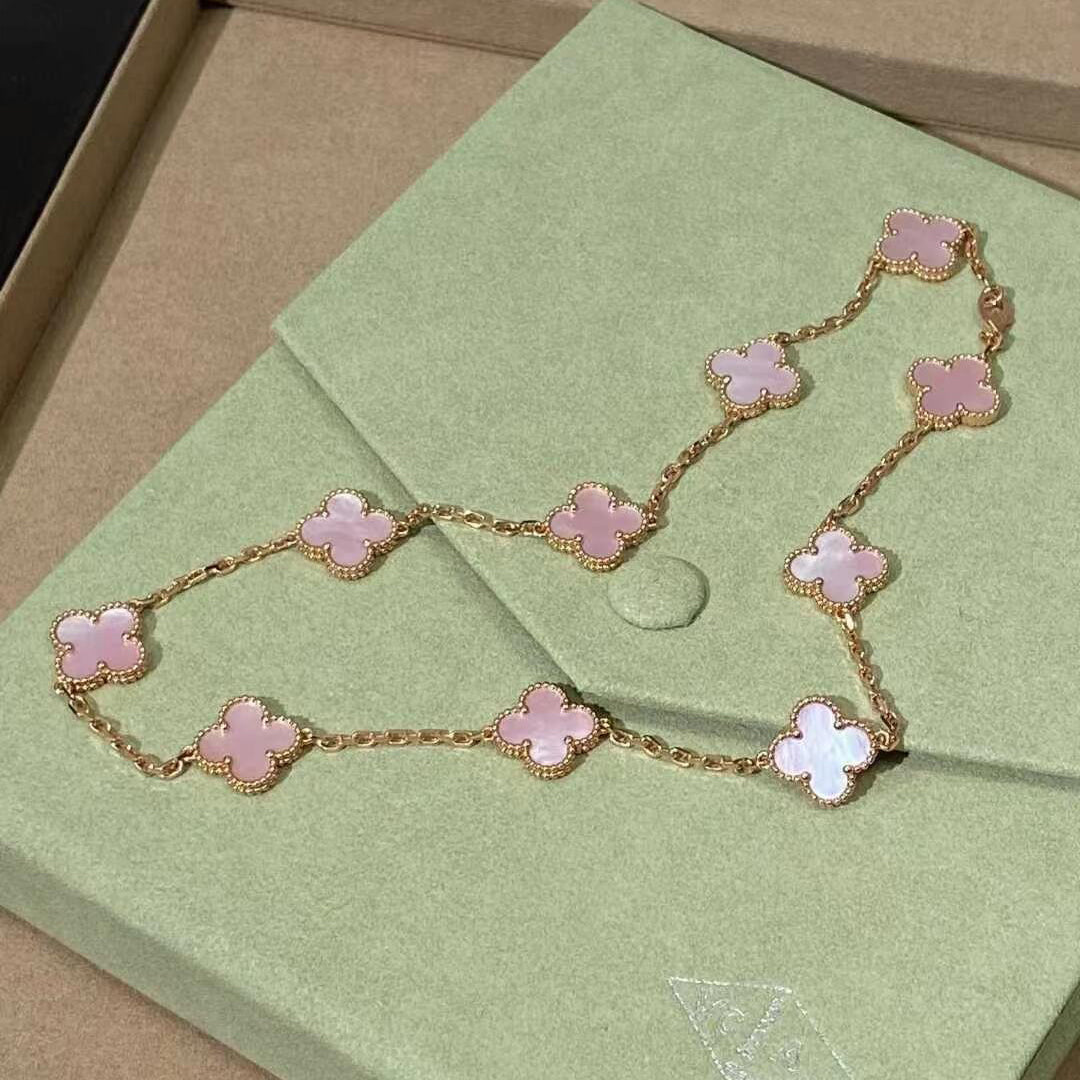 [baslovejewels]CLOVER 10 MOTIFS PINK MOP NECKLACE