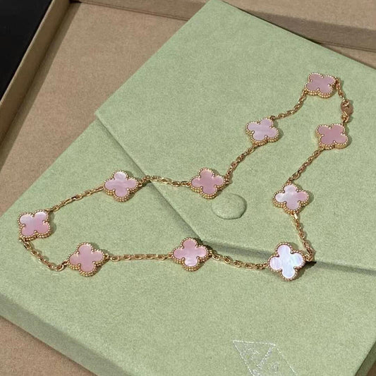 [baslovejewels]CLOVER 10 MOTIFS PINK MOP NECKLACE