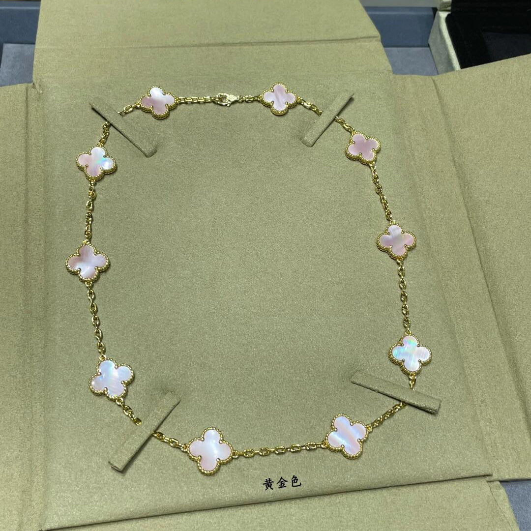 [baslovejewels]CLOVER 10 MOTIFS PINK MOP NECKLACE