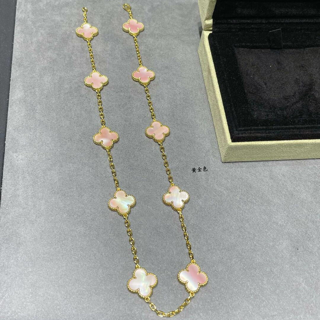 [baslovejewels]CLOVER 10 MOTIFS PINK MOP NECKLACE