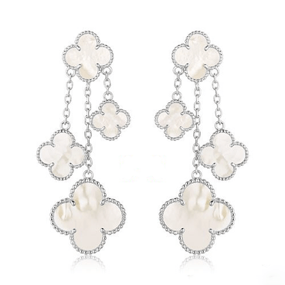 [basloveJW]CLOVER EARRINGS WHITE MOP 4 MOTIFS SILVER