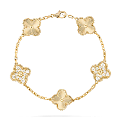 [baslovejewels]CLOVER BRACELET 5 MOTIFS GOLD DIAMOND