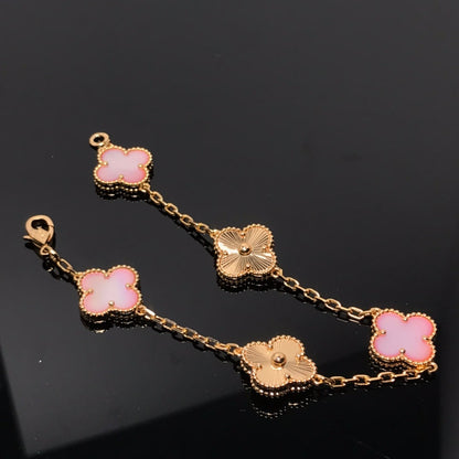 [baslovejewels]CLOVER BRACELET 5 MOTIF PINK AND PINK GOLD
