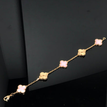 [baslovejewels]CLOVER BRACELET 5 MOTIF PINK AND PINK GOLD