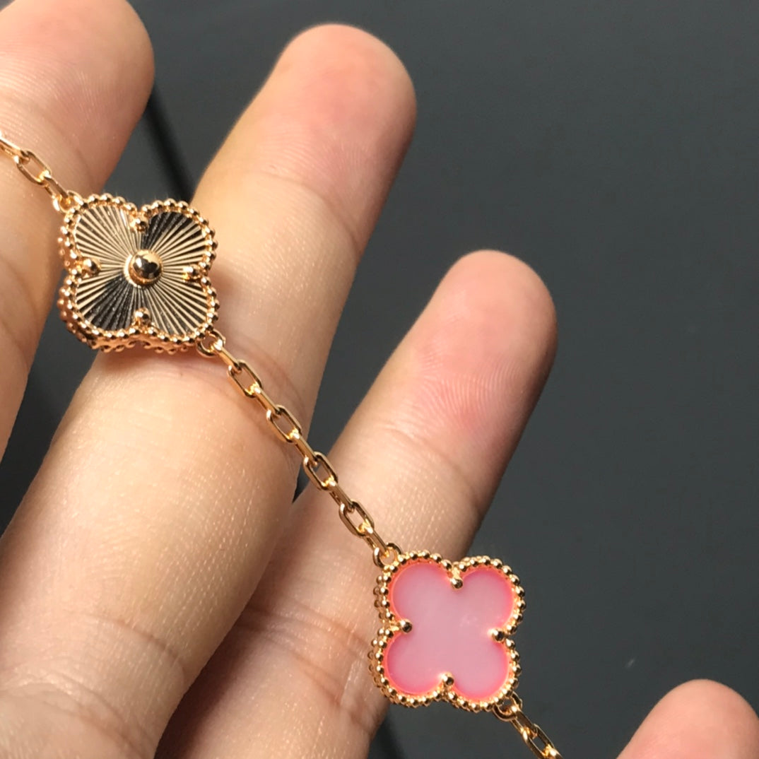 [baslovejewels]CLOVER BRACELET 5 MOTIF PINK AND PINK GOLD