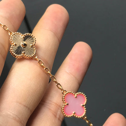 [baslovejewels]CLOVER BRACELET 5 MOTIF PINK AND PINK GOLD