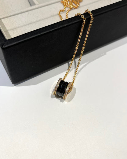 [baslovejewels]ZERO 1 BLACK CERAMIC DIAMOND PINK GOLD NECKLACE