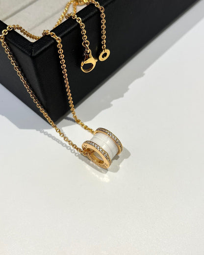 [baslovejewels]ZERO 1 WHITE CERAMIC DIAMOND PINK GOLD NECKLACE